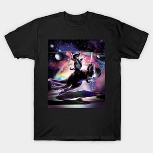 Galaxy Cat On Dinosaur Unicorn In Space T-Shirt